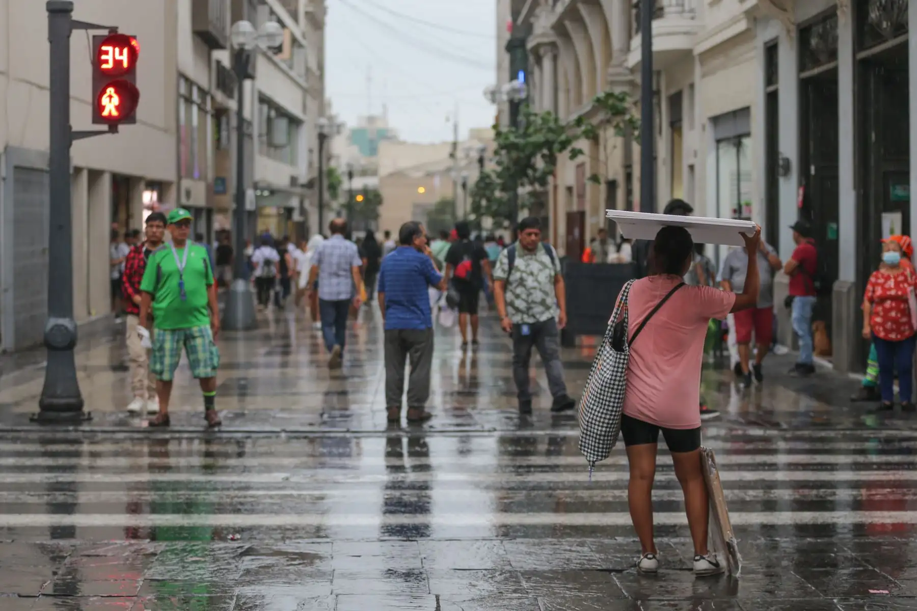 Sorprendidas por una inusual y copiosa lluvia, personas que transitaban esta tarde por las calles de Lima se vieron obligadas a improvisar ponchos de plástico y protectores de calzado con bolsas negras, y y a resguardarse del agua con lo que tenían a la mano.
Especialistas en clima han advertido que la capital soportará cuatro días de intensas precipitaciones, en tanto que las autoridades llamaron a adoptar medidas preventivas a todo nivel.
Foto:ANDINA/Tatiana Gamarra