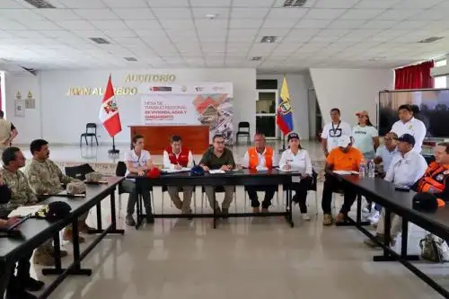 El titular de la PCM, Alberto Otárola, en la reunión del COER Tumbes, hoy. ANDINA/Difusión
