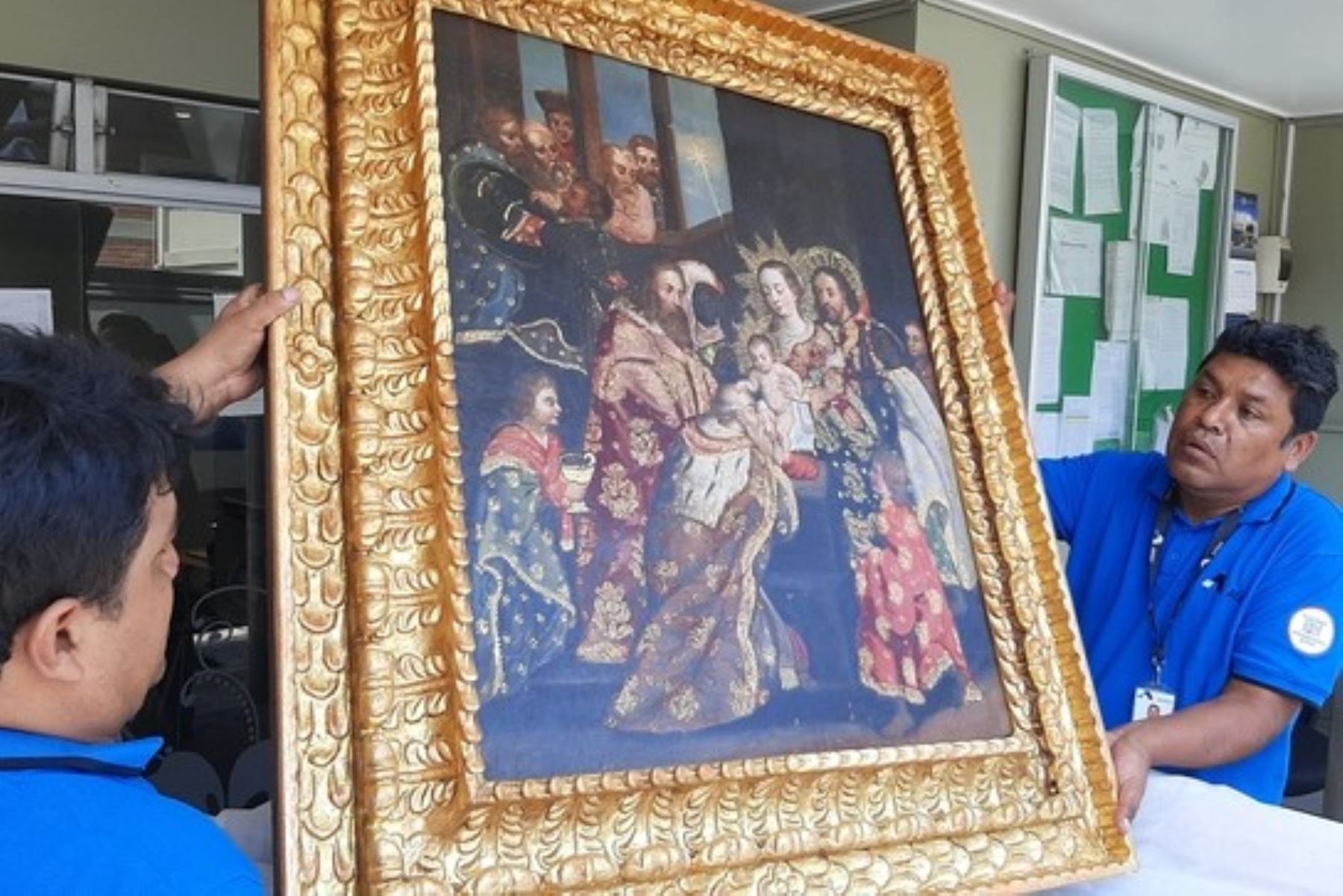 La pintura colonial titulada “Adoración de los Reyes Magos” contaba con denuncia, alertas y fichas de catalogación. Foto: Mincul
