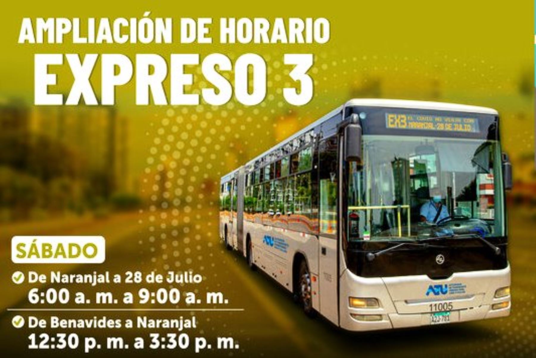 Metropolitano: Expreso 3 también atenderá los sábados. Foto: ANDINA/Difusión.
