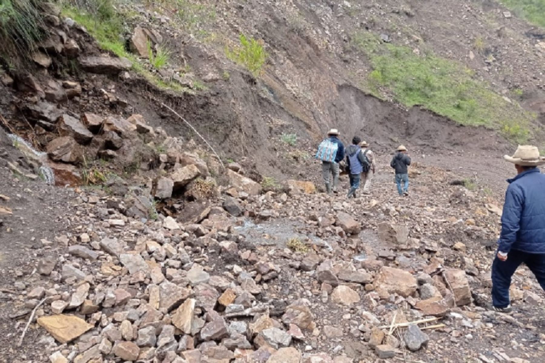 Las lluvias intensas produjeron derrumbes que afectaron parte de una vía vecinal en los sectores de Sucusbamba, Carhuachuna y Rayan del centro poblado de Cajas, distrito de Parobamba, provincia de Pomabamba.