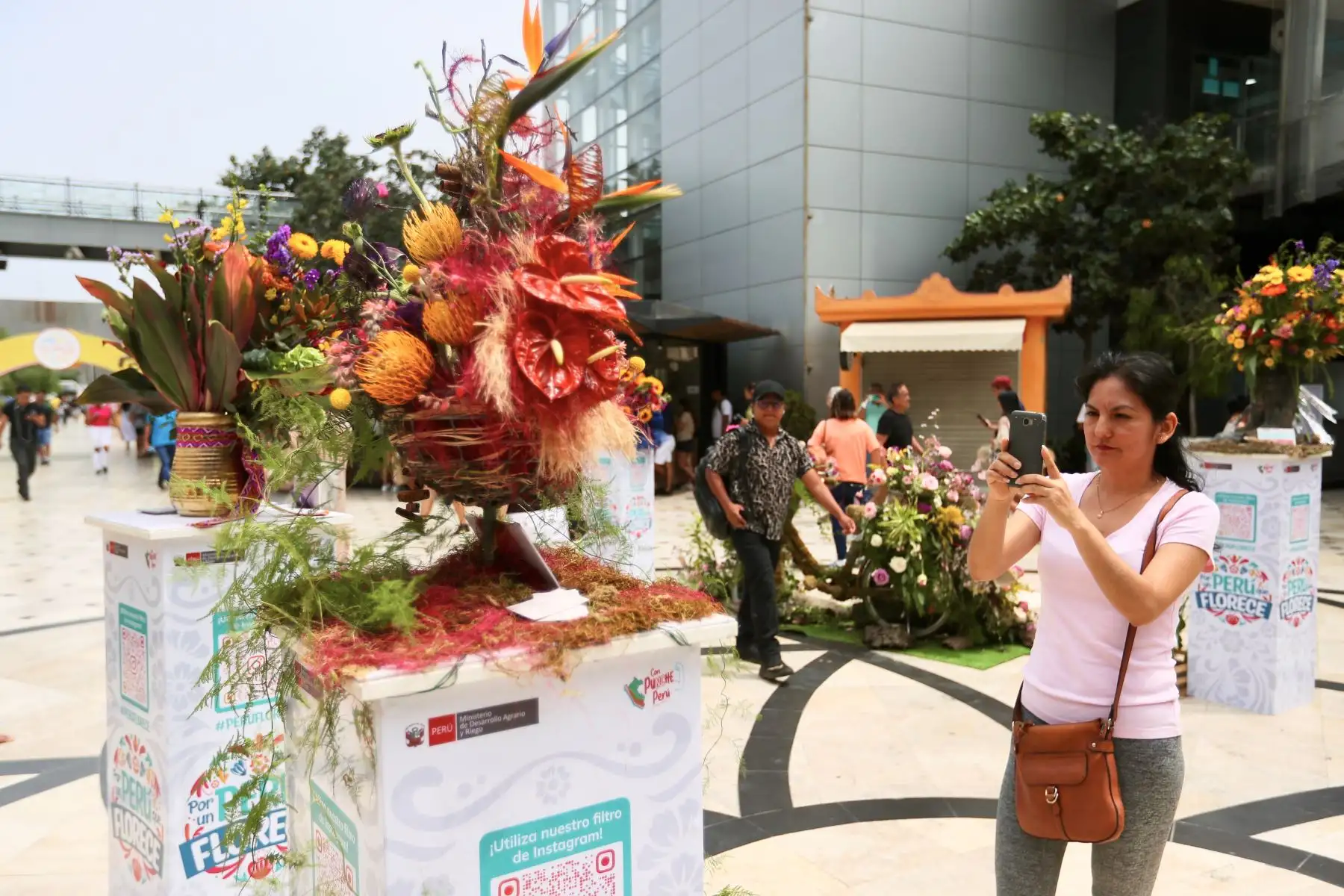 Tiene como objetivo promover la oferta productiva basada en la gran diversidad de flores y follajes cultivados en nuestro país e impulsar la reactivación económica de las regiones con mayor producción de flores, donde las mujeres tienen un rol protagónico.
Hubo exhibición de esculturas de flores y follajes, así como talleres de arreglos florales y una gran feria de productores y productoras de las principales regiones del país.

Foto: ANDINA/Ricardo Cuba
