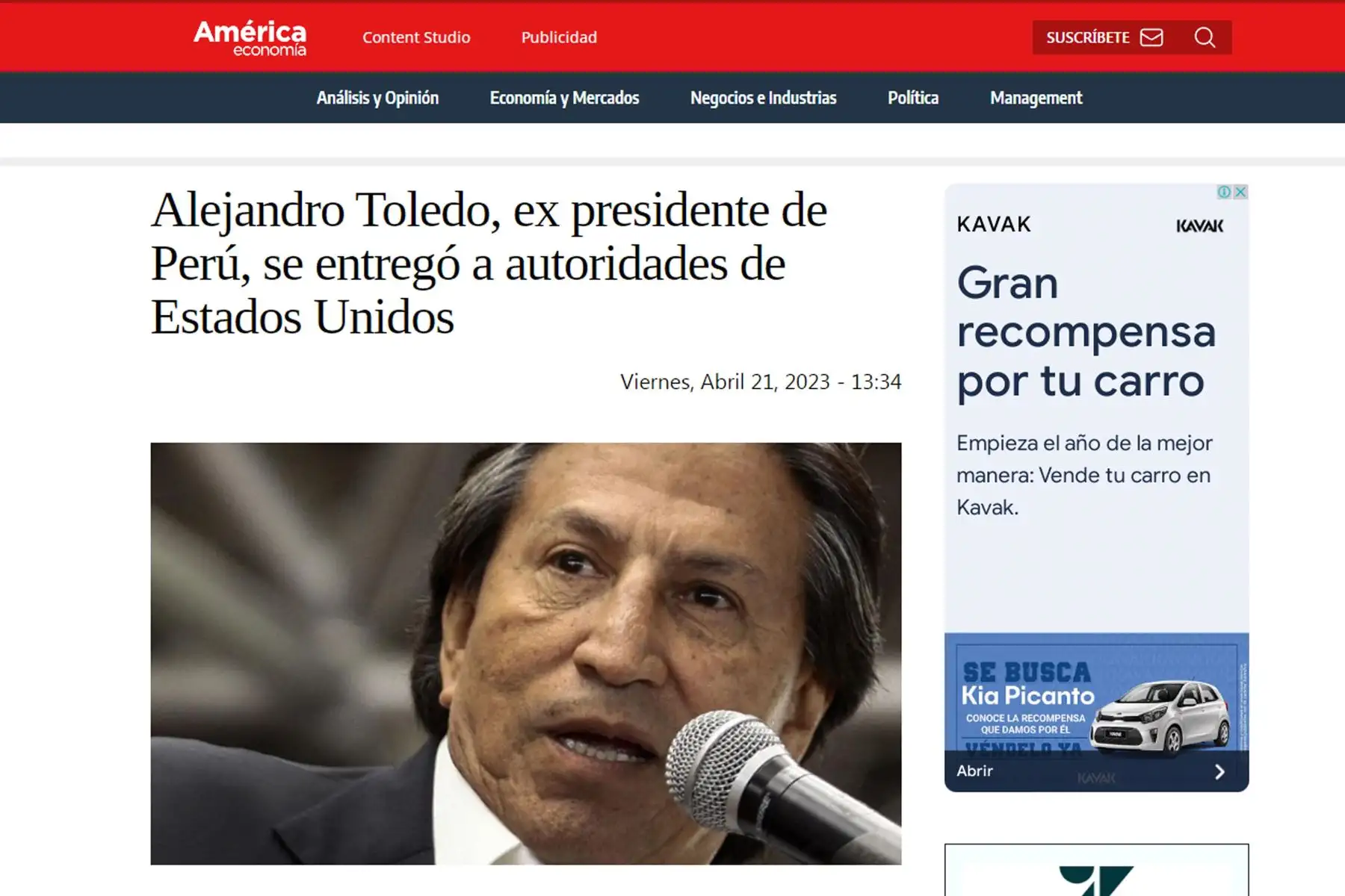 Extradición del ex presidente peruano, Alejandro Toledo, en los principales portales de noticias internacionales  Foto: INTERNET/Medios