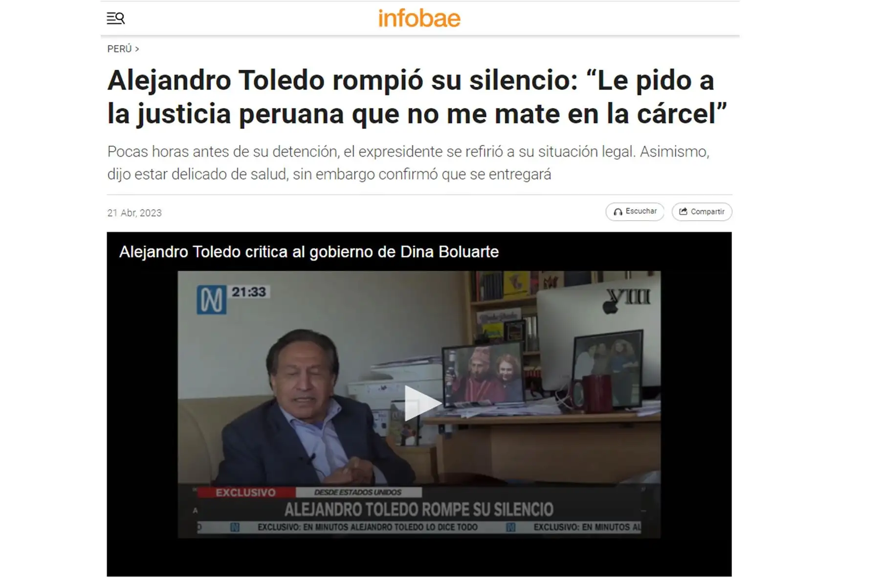 Extradición del ex presidente peruano, Alejandro Toledo, en los principales portales de noticias internacionales  Foto: INTERNET/Medios