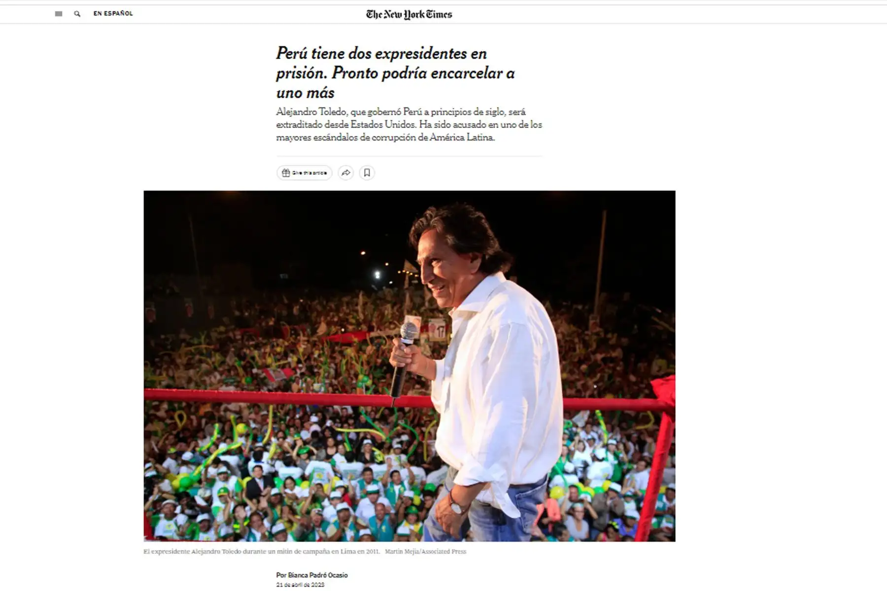 Extradición del ex presidente peruano, Alejandro Toledo, en los principales portales de noticias internacionales  Foto: INTERNET/Medios