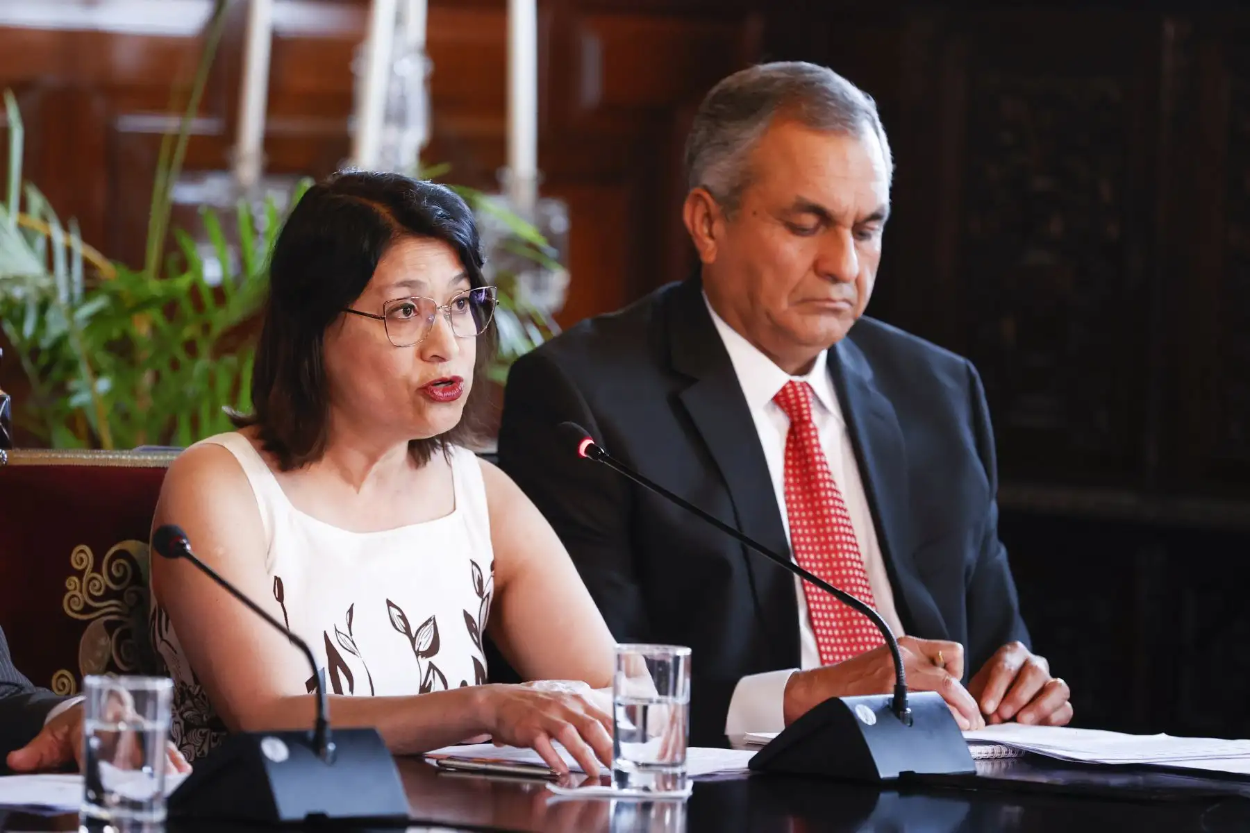 Presidenta Dina Boluarte y ministros de Estado brindan conferencia de prensa para informar sobre las acciones que desarrolla el Gobierno y los acuerdos adoptados en el Consejo de Ministros. Foto:ANDINA/Presidencia