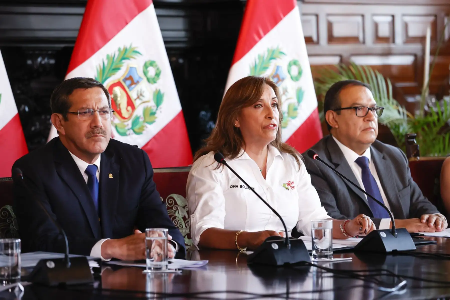 Presidenta Dina Boluarte y ministros de Estado brindan conferencia de prensa para informar sobre las acciones que desarrolla el Gobierno y los acuerdos adoptados en el Consejo de Ministros. Foto:ANDINA/Presidencia