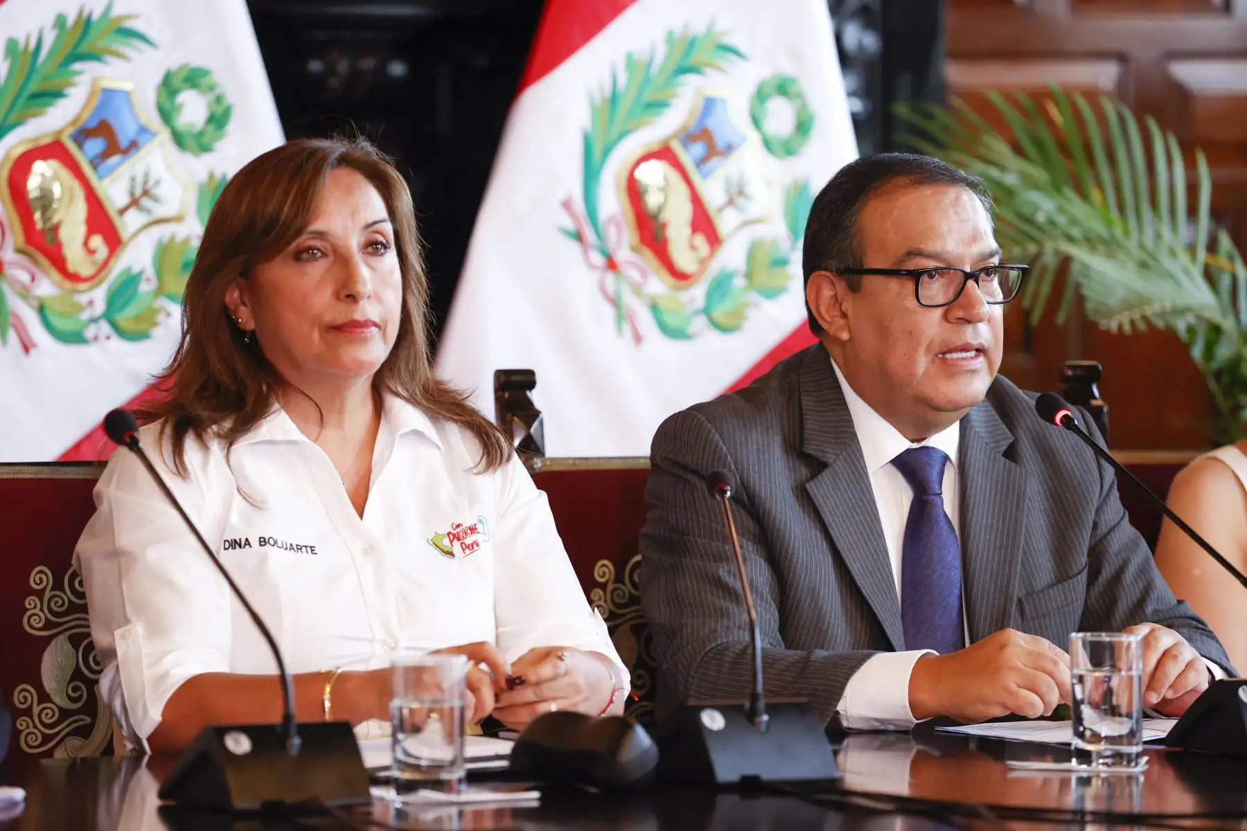 Presidenta Dina Boluarte y ministros de Estado brindan conferencia de prensa para informar sobre las acciones que desarrolla el Gobierno y los acuerdos adoptados en el Consejo de Ministros. Foto:ANDINA/Presidencia