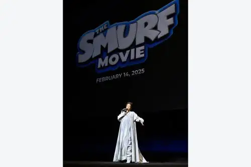 Rihanna promociona la próxima película "The Smurf Movie" durante la presentación de Paramount Pictures en CinemaCon el 27 de abril del 2023 en Las Vegas, Nevada. Foto: EFE