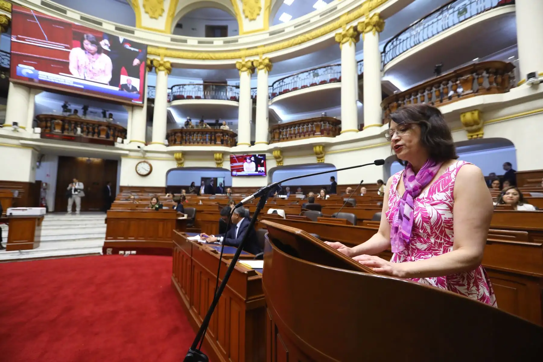 La canciller Ana Cecilia Gervasi expone durante sesión del pleno del Congreso, en ese entonces presidido por el congresista José Williams. Foto: Congreso