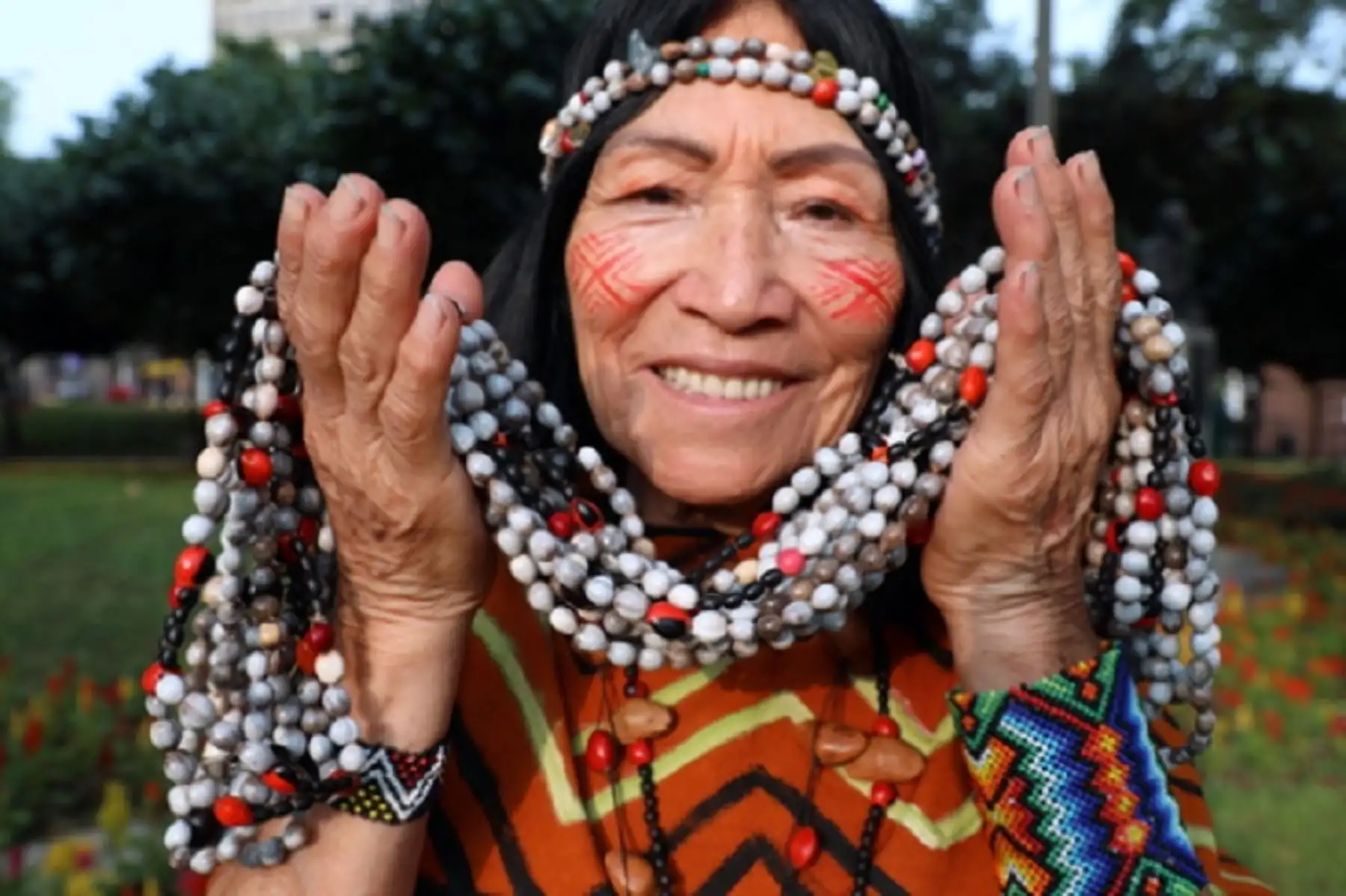Cuando Rosario Colina Arrollo tiñe telas, confecciona cusmas y otras vestimentas, plasma en sus trabajos la sabiduría ancestral de su pueblo. Ella es una nativa yanesha usuaria del programa Pensión 65 y es también una orgullosa embajadora de su cultura.
