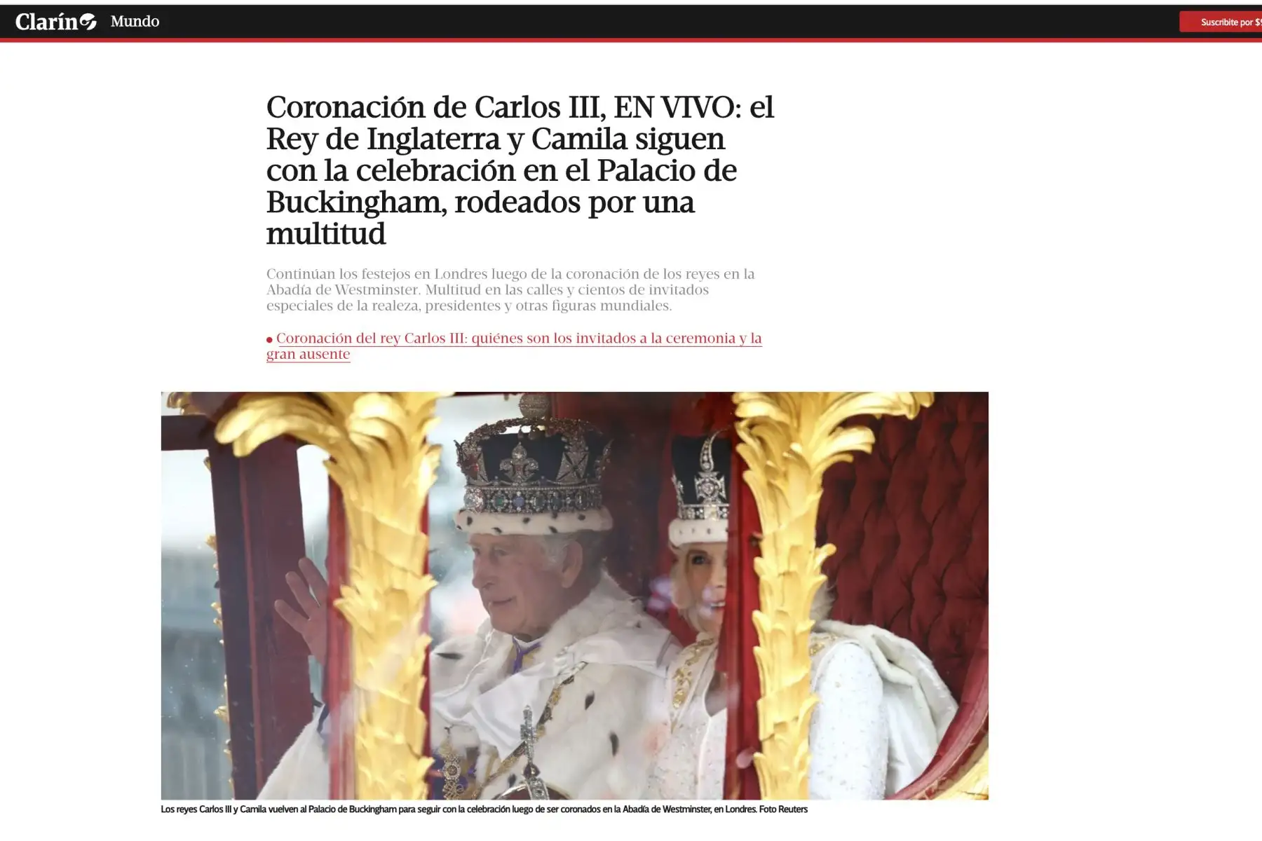Los principales medios de comunicación del mundo estuvieron atentos a las ceremonia de coronación del Rey Carlos III Foto: Captura TV