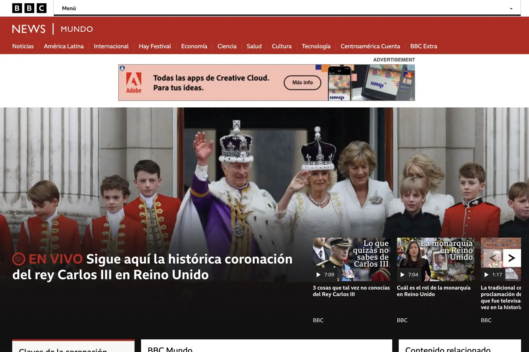 Los principales medios de comunicación del mundo estuvieron atentos a las ceremonia de coronación del Rey Carlos III Foto: Captura TV