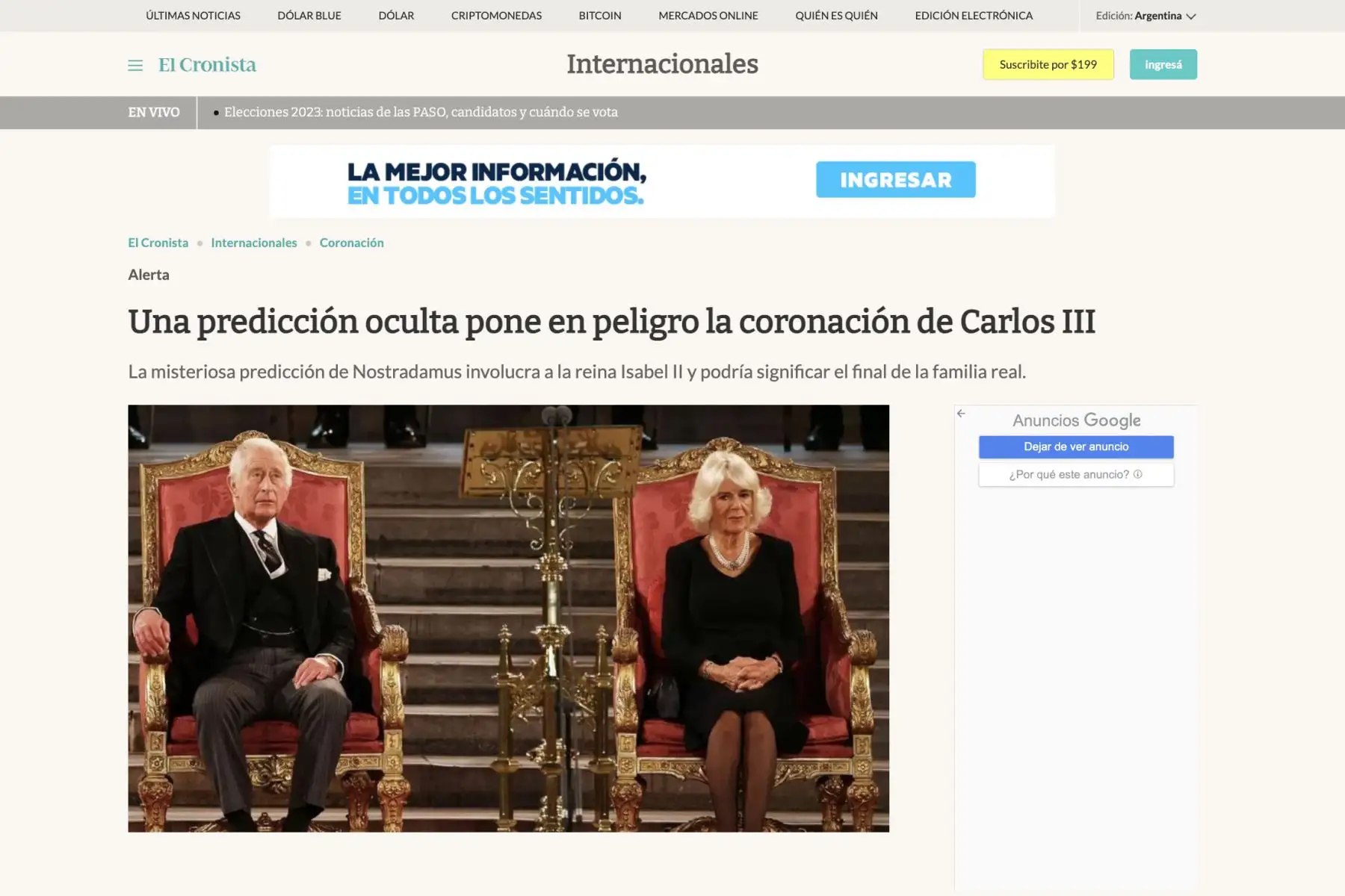 Los principales medios de comunicación del mundo estuvieron atentos a las ceremonia de coronación del Rey Carlos III Foto: Captura TV