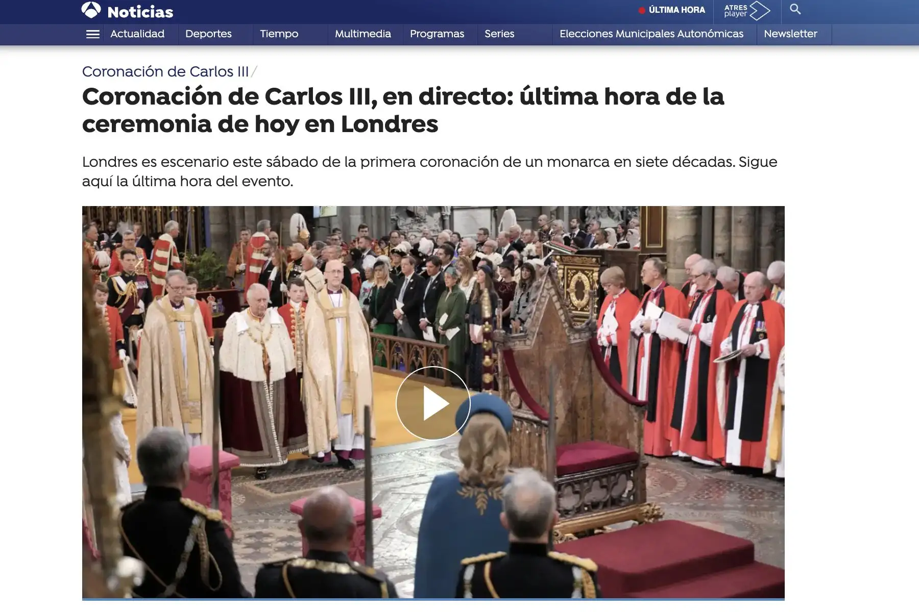 Los principales medios de comunicación del mundo estuvieron atentos a las ceremonia de coronación del Rey Carlos III Foto: Captura TV