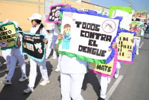 Con un colorido pasacalle, la Gerencia Regional de Salud de Lambayeque, a través del Centro de Salud José Olaya, congregó a diferentes instituciones públicas y privadas para marchar por las principales calles de la ciudad de Chiclayo y motivar a la comunidad la eliminación de criaderos del zancudo transmisor del dengue que se acumulan dentro de las viviendas.