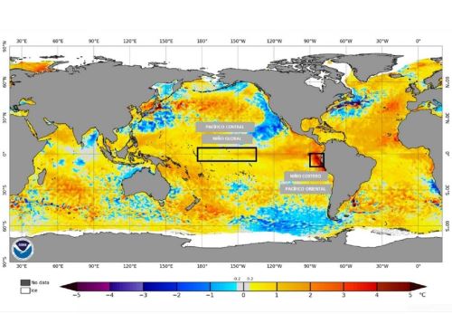 El Niño costero se prolongará hasta el verano de 2024, mientras El Niño global ya empieza a manifestarse en el océano Pacífico. Cortesía