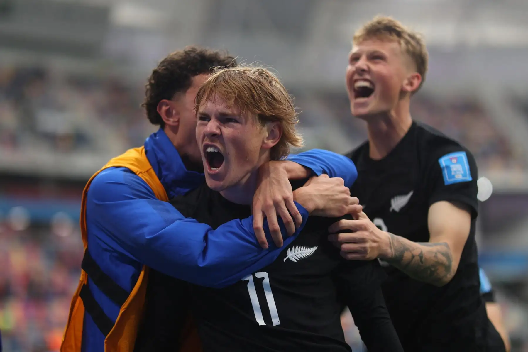 Norman Garbett de Nueva Zelanda celebra un gol hoy, en un partido del grupo A de la Copa Mundial de Fútbol sub-20 entre Guatemala y Nueva Zelanda en el estadio Único de Ciudades en Santiago del Estero (Argentina). 
Foto: EFE