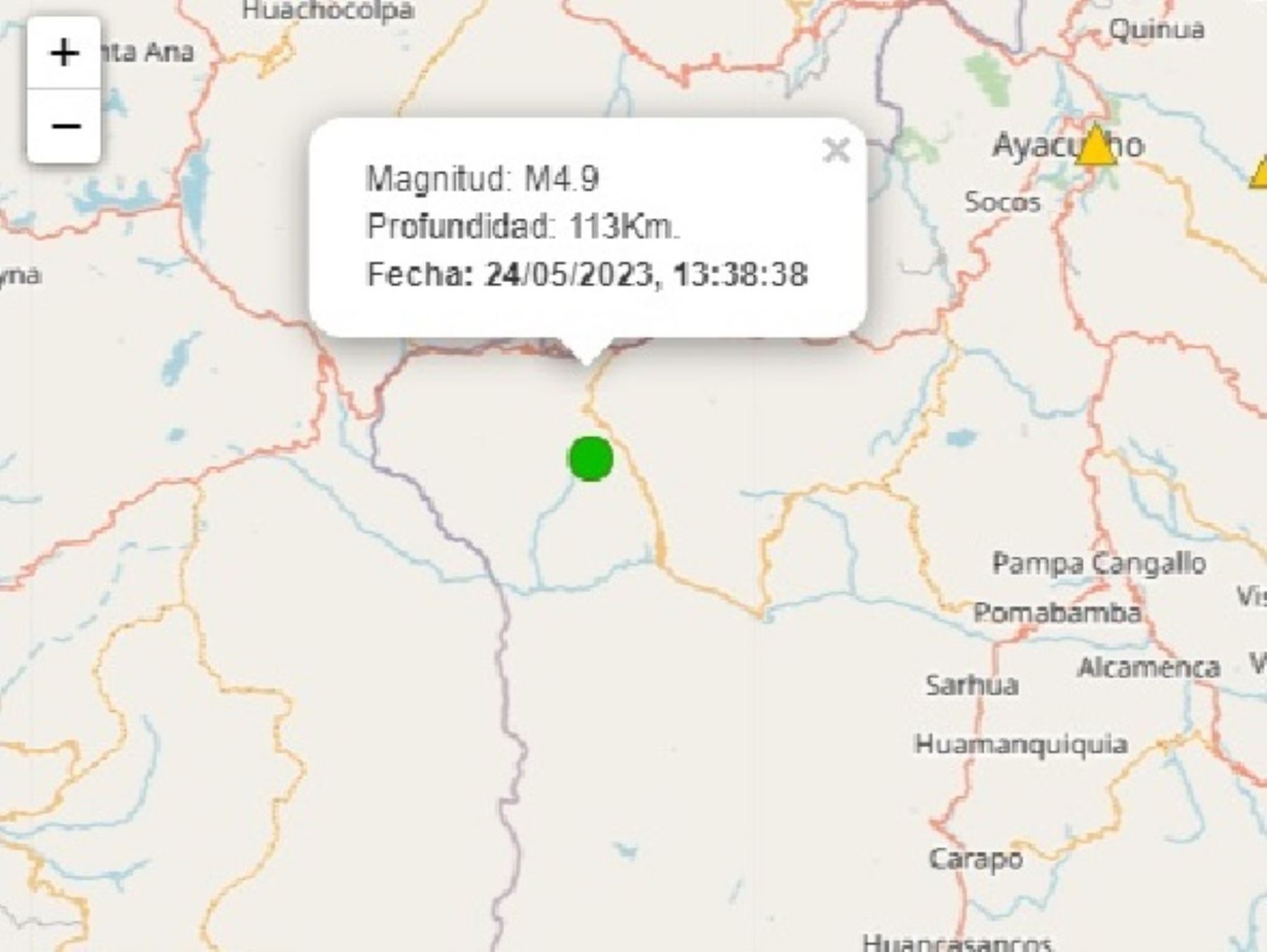 Temblor de magnitud 4.9 remeció esta tarde la región Ayacucho