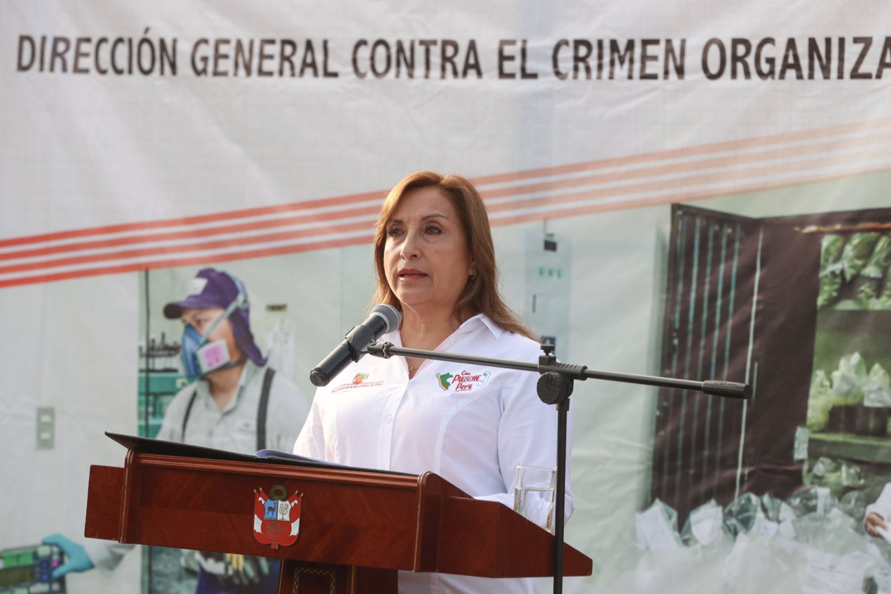 La presidenta Dina Boluarte participa en el segundo proceso de destrucción de droga decomisada por la Policía Nacional del Perú. Foto: ANDINA/ Prensa Presidencia