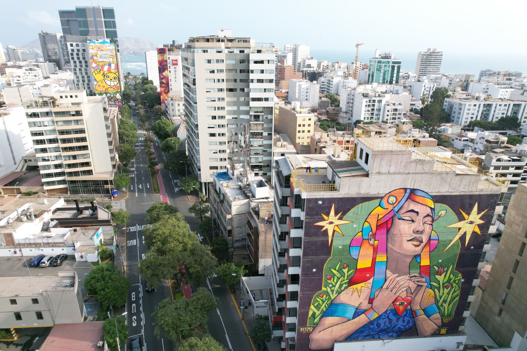 Murales artísticos en Miraflores, ubicados en la cuadra 11 de la Av. Larco, y en el cruce de las avenidas Larco con 28 de julio. Foto: ANDINA/Daniel Bracamonte