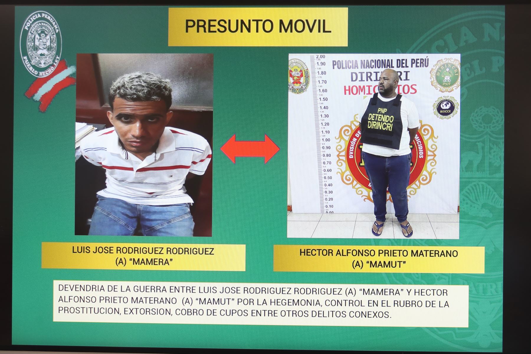 La presuntos asesinos fueron identificados como Godofredo García Sánchez (28) alias “Chacal” y Robert Urbina Vielma (23) alias “Sicario Robert”. Foto: ANDINA/Ricardo Cuba