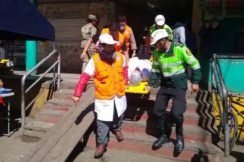 Comerciantes del mercado Modelo de Huancayo participaron del Simulacro Multipropósito que se realizó en esa ciudad. Foto: Pedro Tinoco