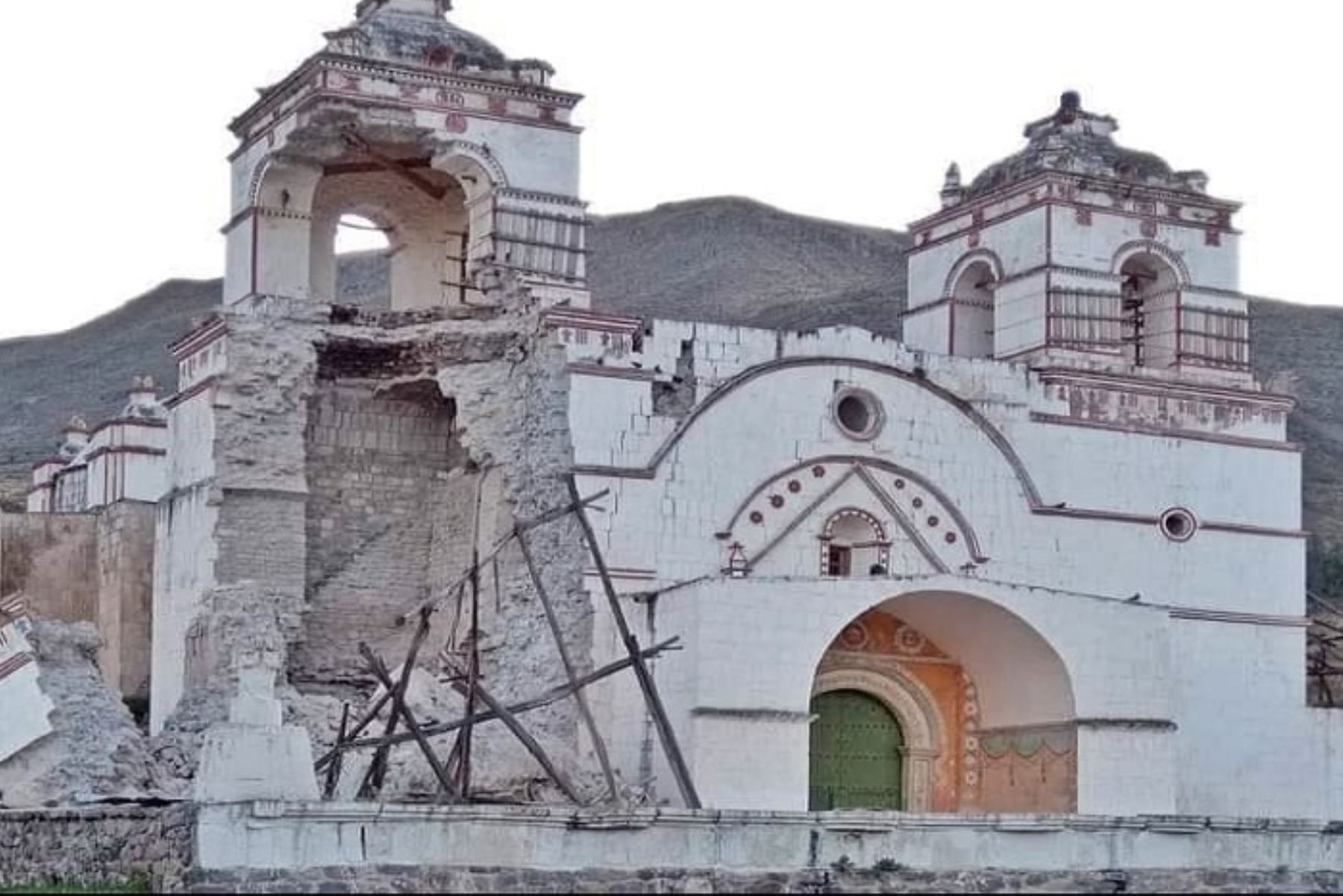 El templo de Maca es uno de los afectados por los sismos que se registran en este distrito ubicado en la provincia de Caylloma, en Arequipa. ANDINA/Difusión