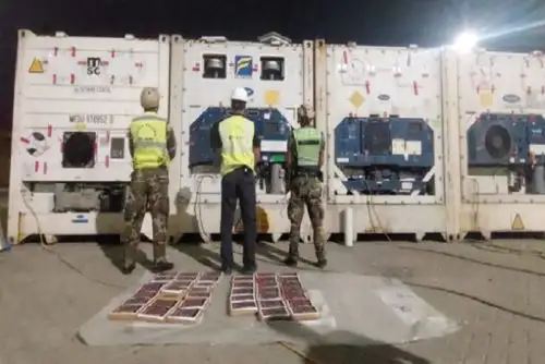 Agentes de la Dirandro de la PNP hallaron el alcaloide de cocaína en 241 paquetes tipo ladrillo, que fueron escondidos en las tapas de ventilación y otros espacios de tres containers del buque intervenido.
