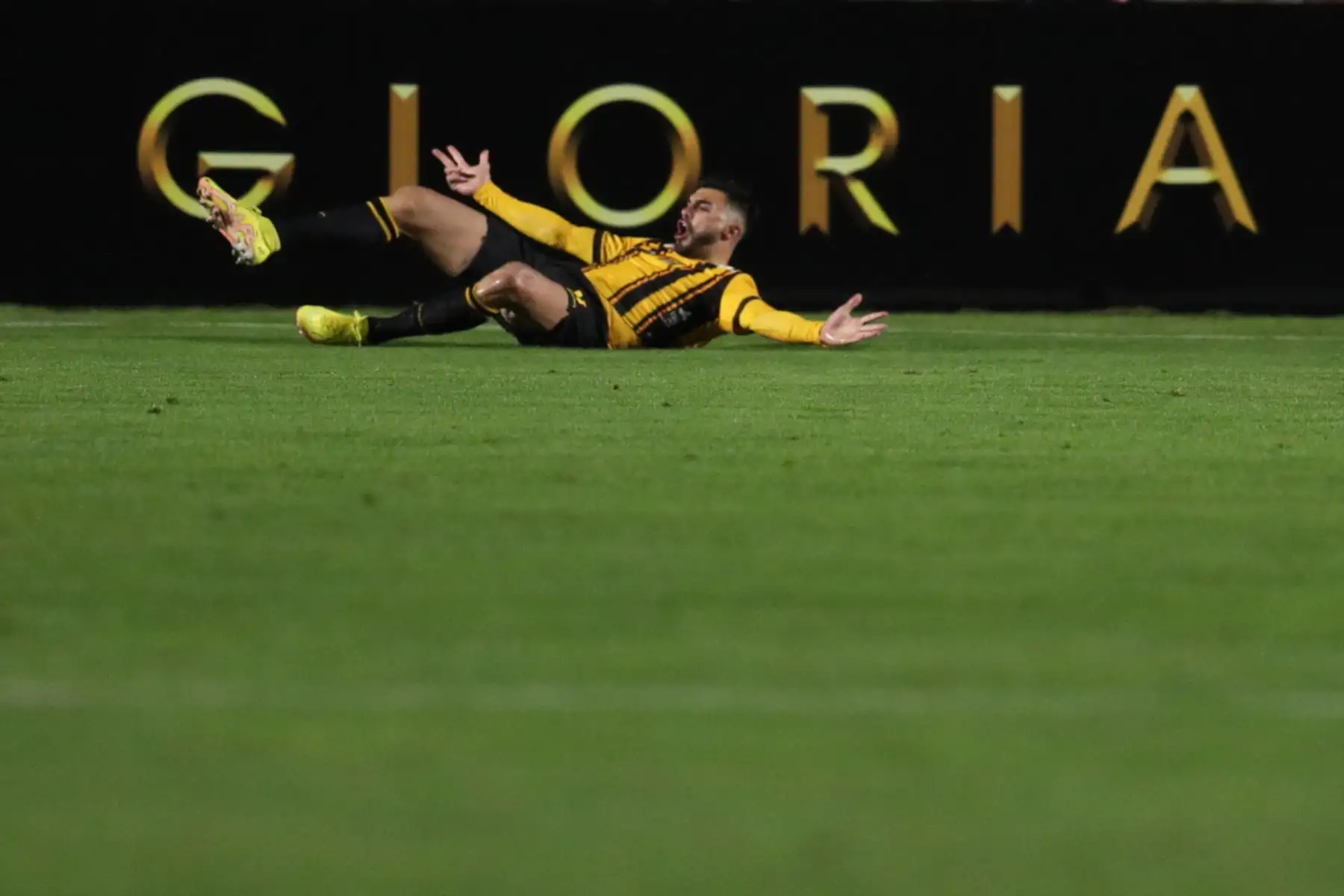 Enrique Triverio de The Strongest celebra un gol hoy, en un partido de la fase de grupos de la Copa Libertadores entre The Strongest y Sporting Cristal en el estadio Olímpico Hernando Siles en La Paz.
Foto: EFE