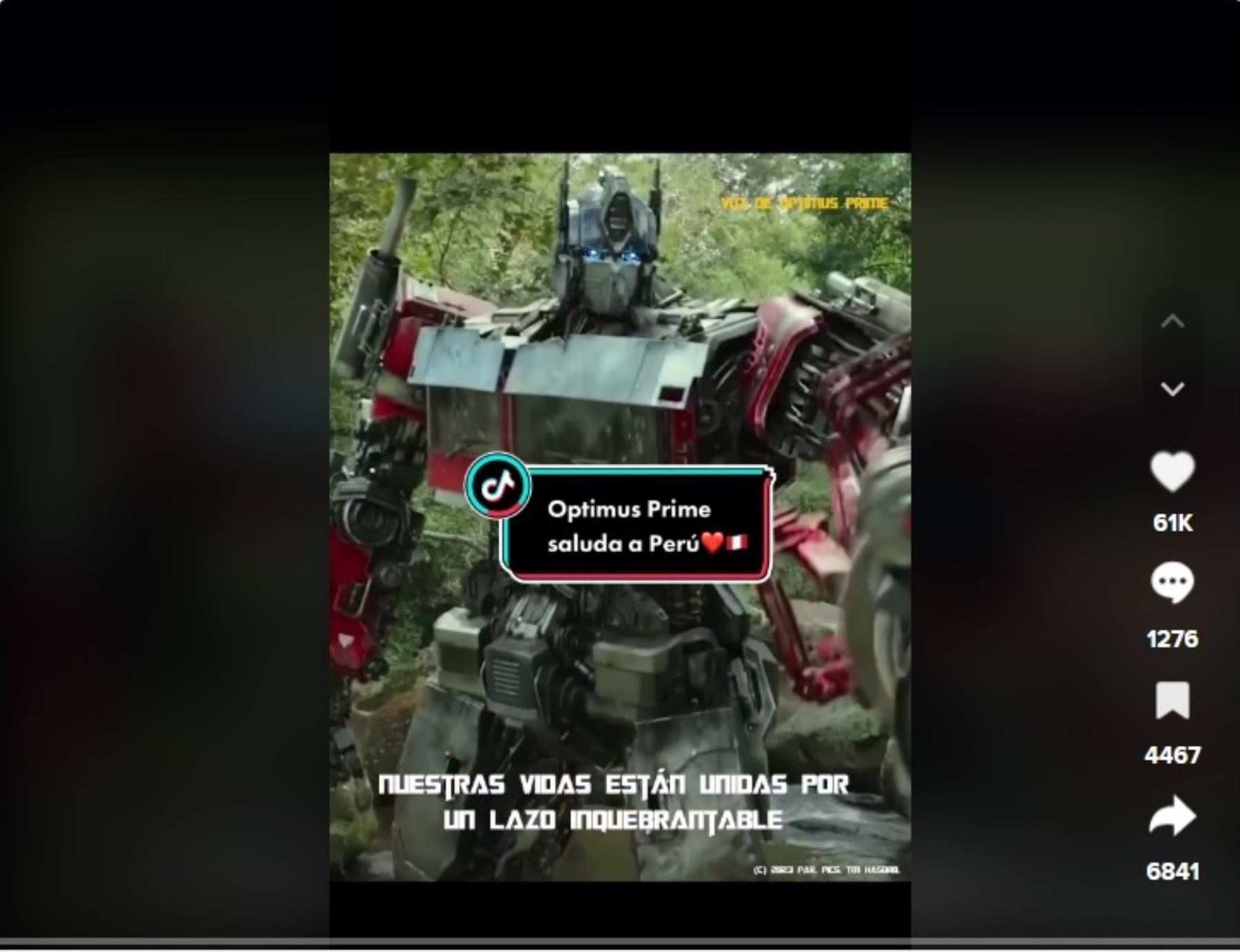 Optimus Prime envió saludo especial en quechua, destacó Promperú en sus redes sociales. Foto: Captura