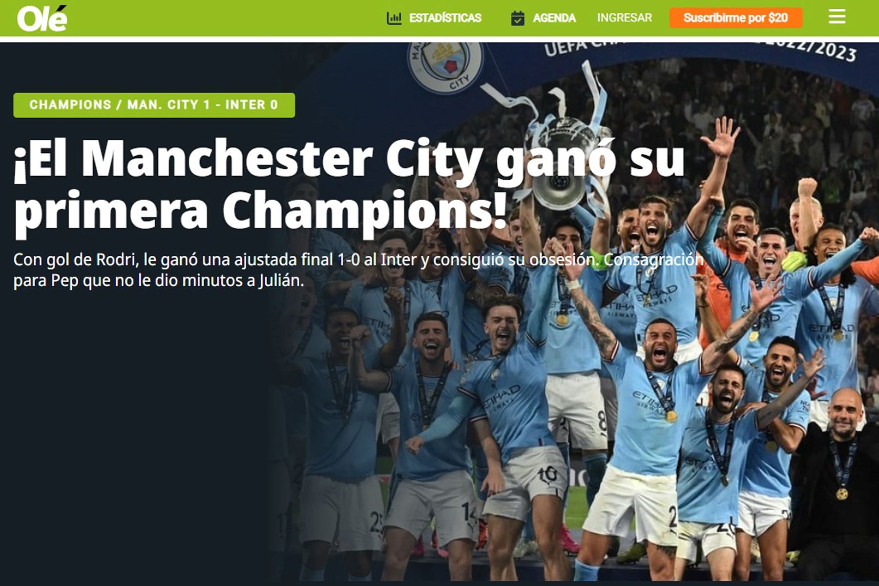 Así informan los medios internacionales el triunfo de Manchester City. En la imagen, portada del diario Olé.
Foto: Internet/Medios