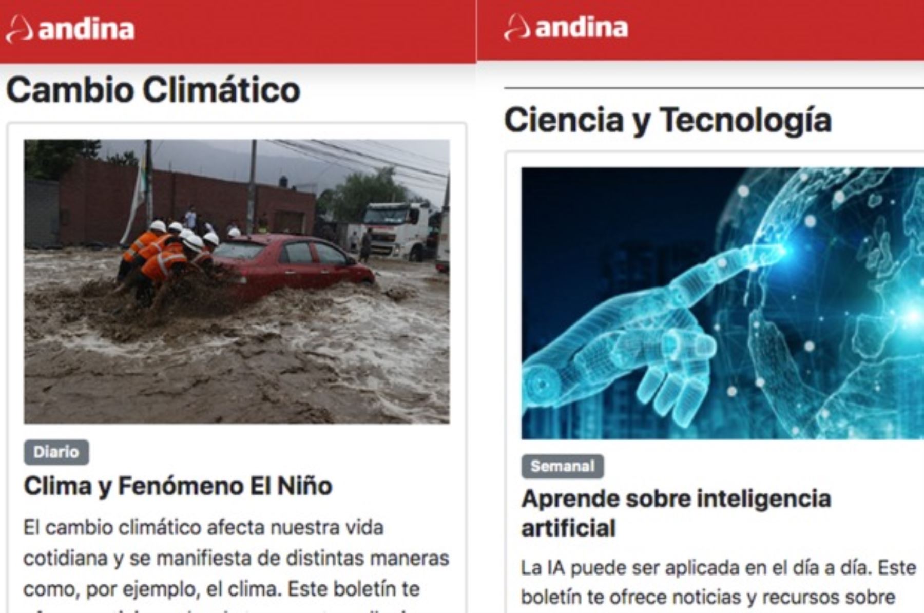Agencia Andina estrena nuevos newsletters (boletines informativos) sobre inteligencia artificial, precio del dólar y becas para formación profesional.