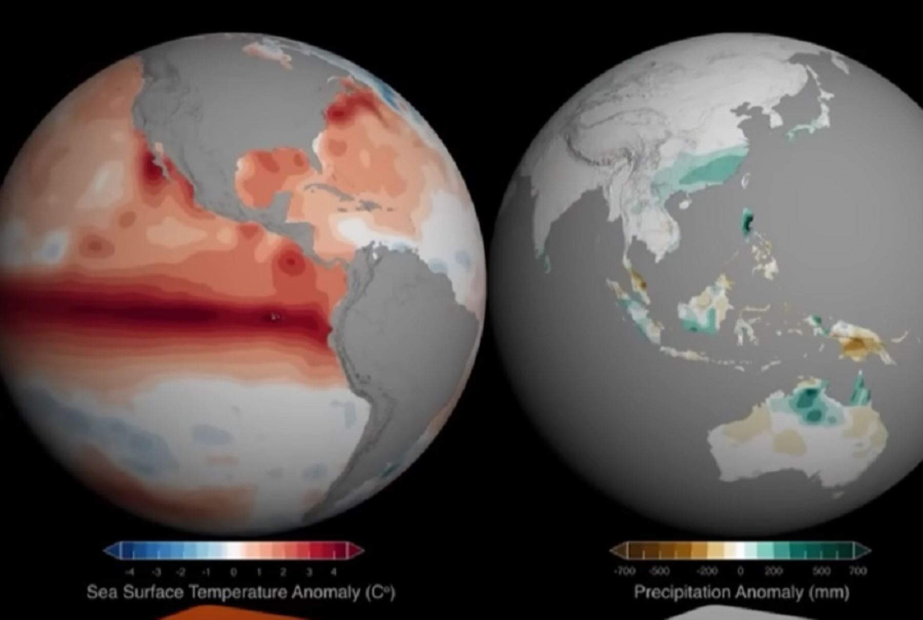 El Niño global se refiere a la ocurrencia del Fenómeno El Niño en el océano Pacífico central y su concepto es más afín al concepto de El Niño-Oscilación Sur (ENOS), un fenómeno donde la atmósfera y el océano actúan en conjunto.