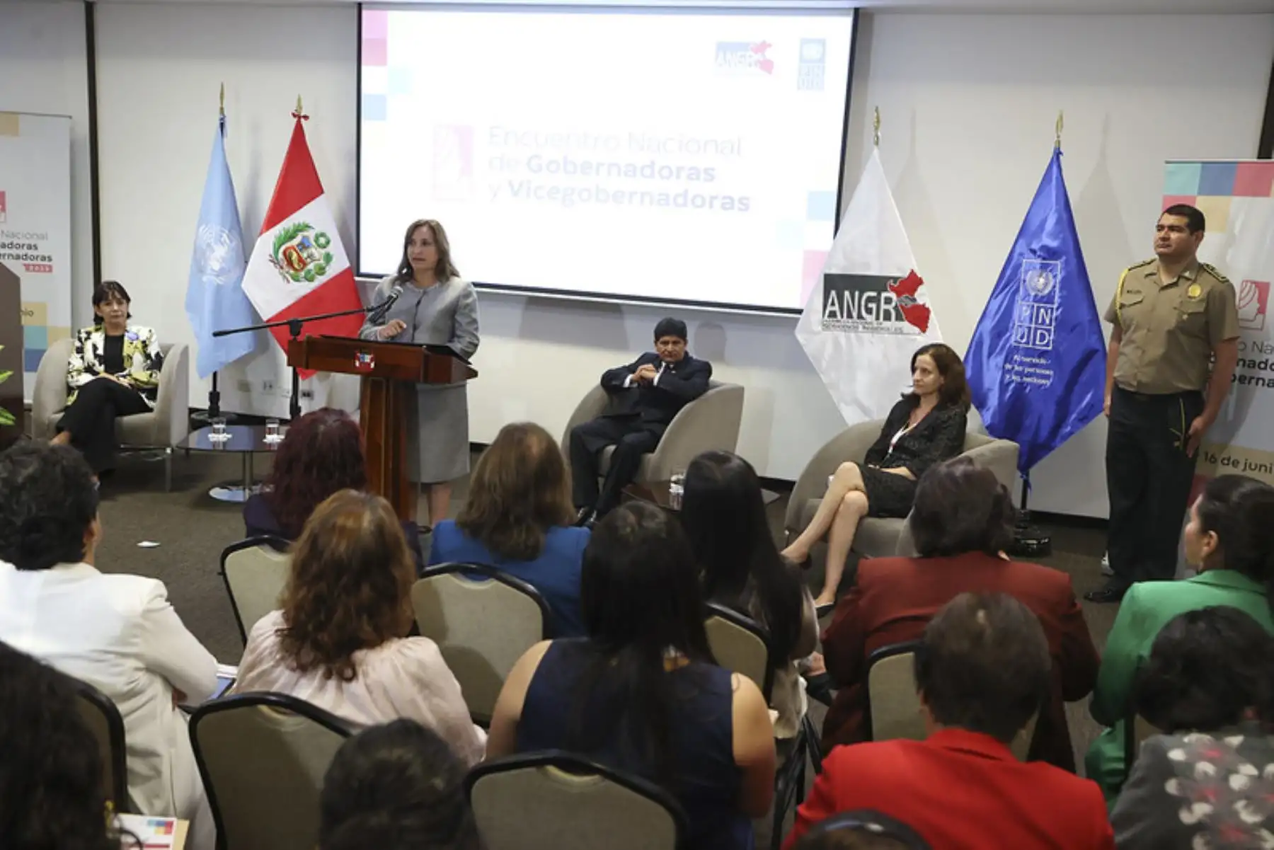 La presidenta Dina Boluarte, participa en el Primer Encuentro Nacional de Gobernadoras y Vicegobernadoras 2023. Foto: ADINA/ Prensa Presidencia