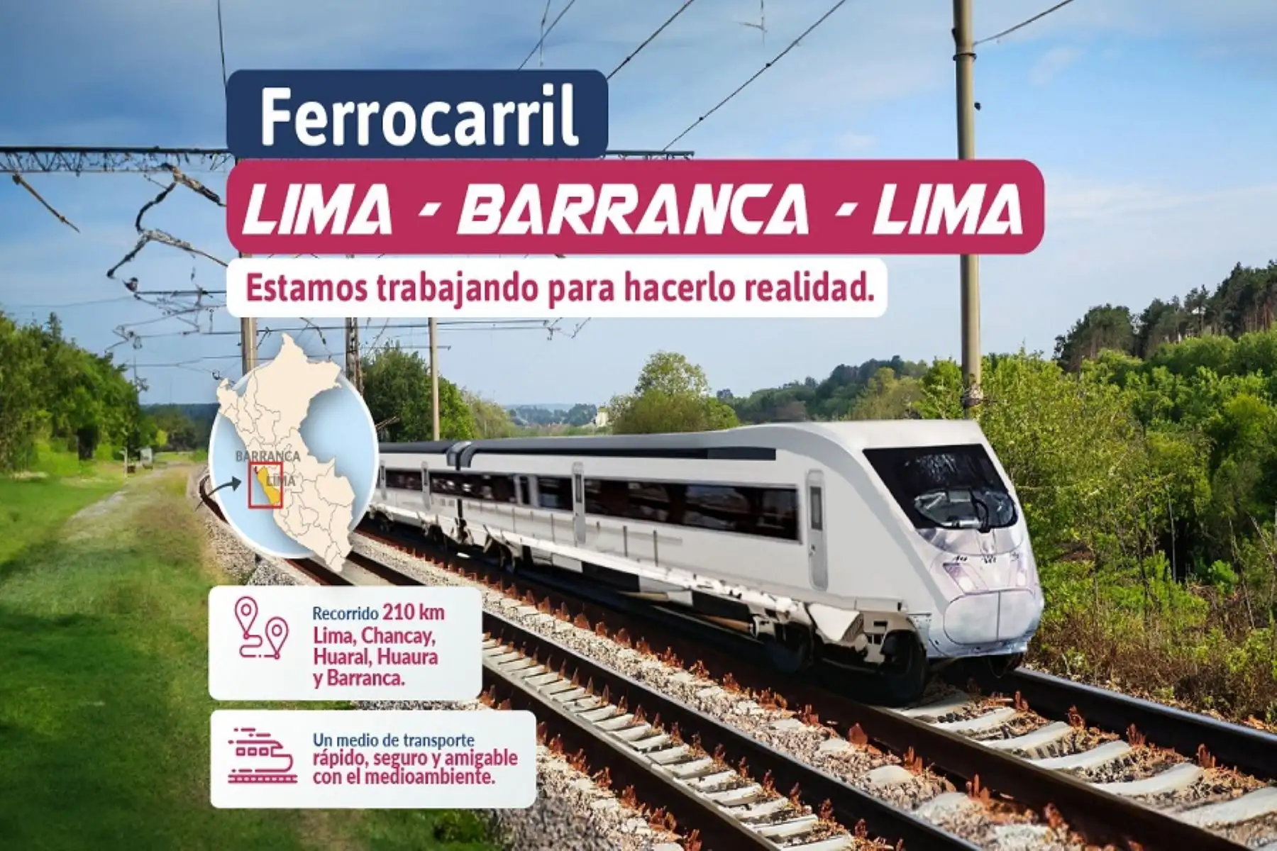 El ferrocarril Lima-Barranca será un moderno medio de transporte, rápido, seguro y amigable con el medio ambiente, y atravesará Lima, Huaral, Huaura y Barranca. Foto: cortesía MTC.