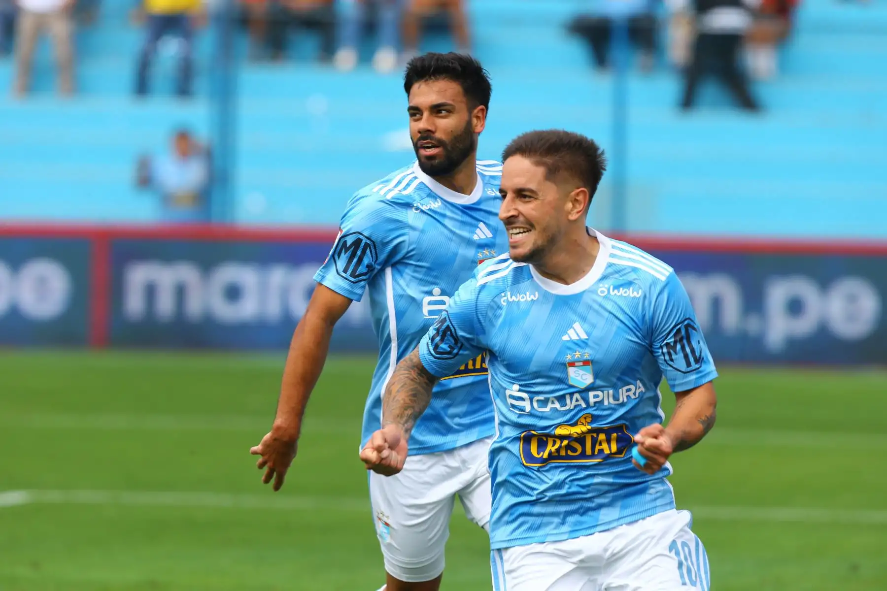 Alejandro Hohberg de Sporting Cristal celebra gol al enfrentar al Unión Comercio en el estadio Alberto Gallardo por la segunda fecha del torneo clausura 
Foto: ANDINA/Eddy Ramos