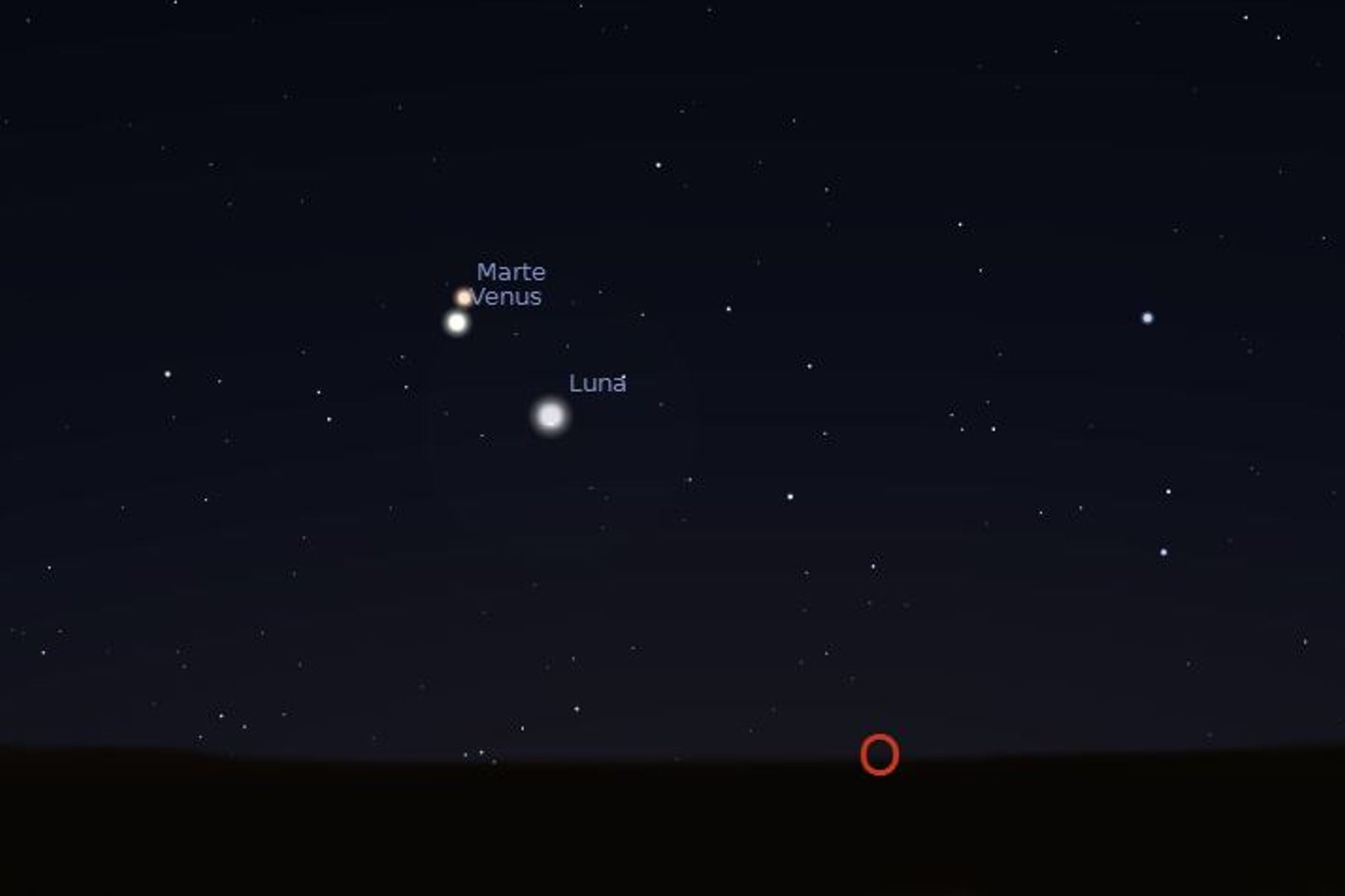 Habrá una triple conjunción entre la Luna, Venus y Marte