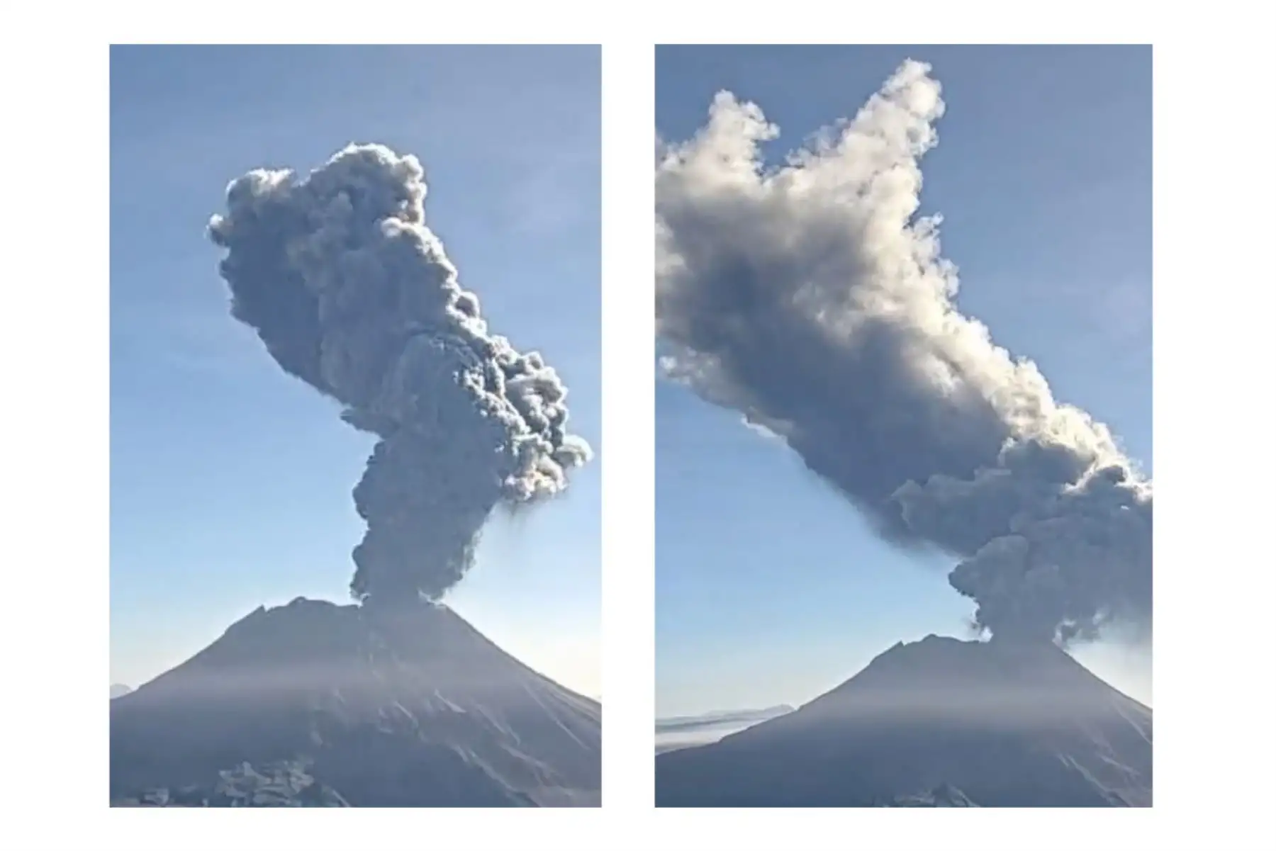 El volcán Ubinas registró esta mañana una fuerte explosión que alertó a las autoridades y población local. El evento ocurrió a las 07:47 horas y tras el estallido se produjo una emisión de una columna de cenizas que superó los 3,500 metros de altura por encima del cráter del macizo. Foto: Ingemmet