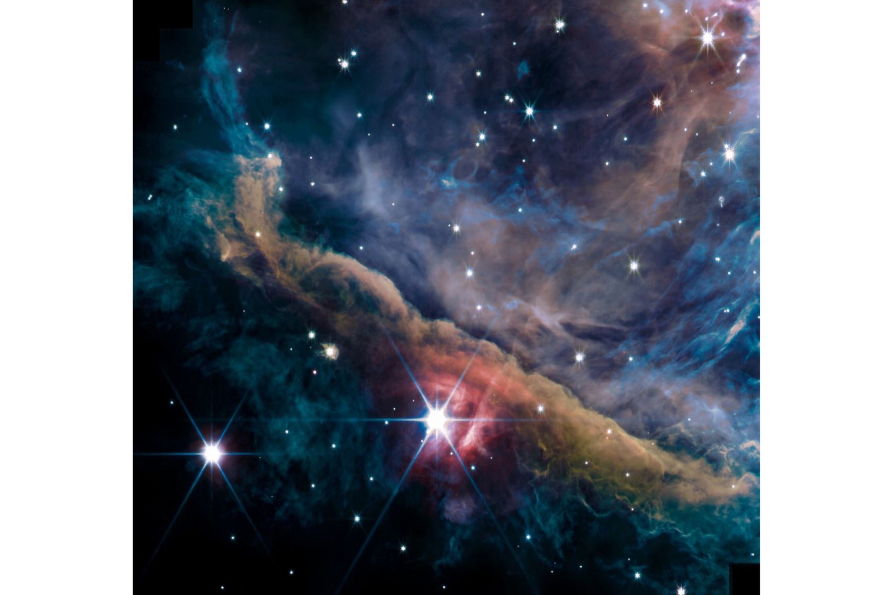 Región interna de la Nebulosa de Orión vista por el instrumento NIRCam del telescopio espacial James Webb. Un equipo de investigación internacional reveló las primeras imágenes de la Nebulosa de Orión capturadas con el Telescopio Espacial James Webb, dejando a los astrónomos "impresionados". Foto: AFP