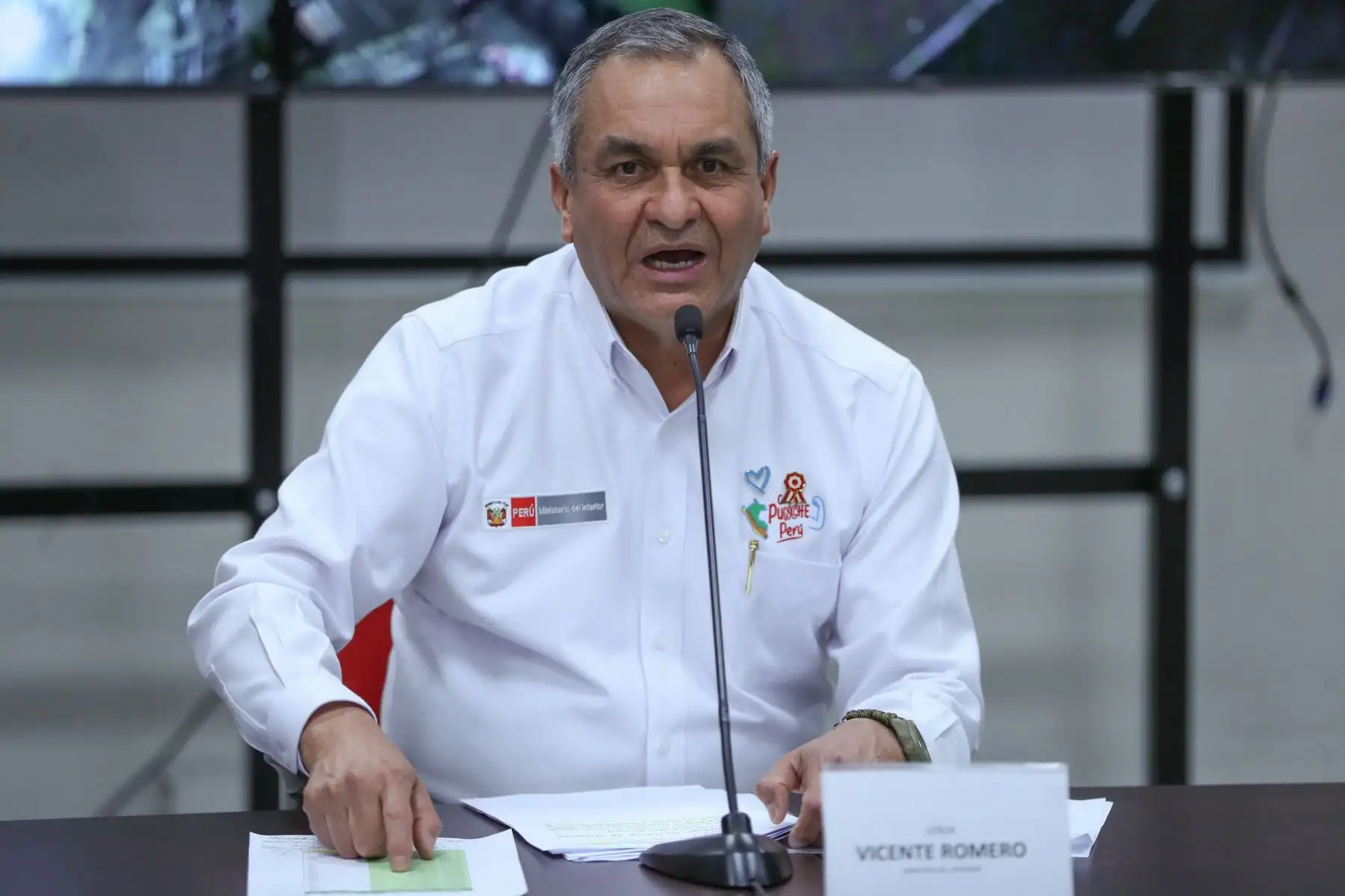 El ministro del Interior, Vicente Romero acompañado por el comandante general de la Policía Nacional, General Jorge Angulo, ofreció una conferencia de prensa para dar un balance sobre las movilizaciones sociales que se han registrado este miércoles en diversas zonas del país.
Foto: ANDINA/Daniel Bracamonte