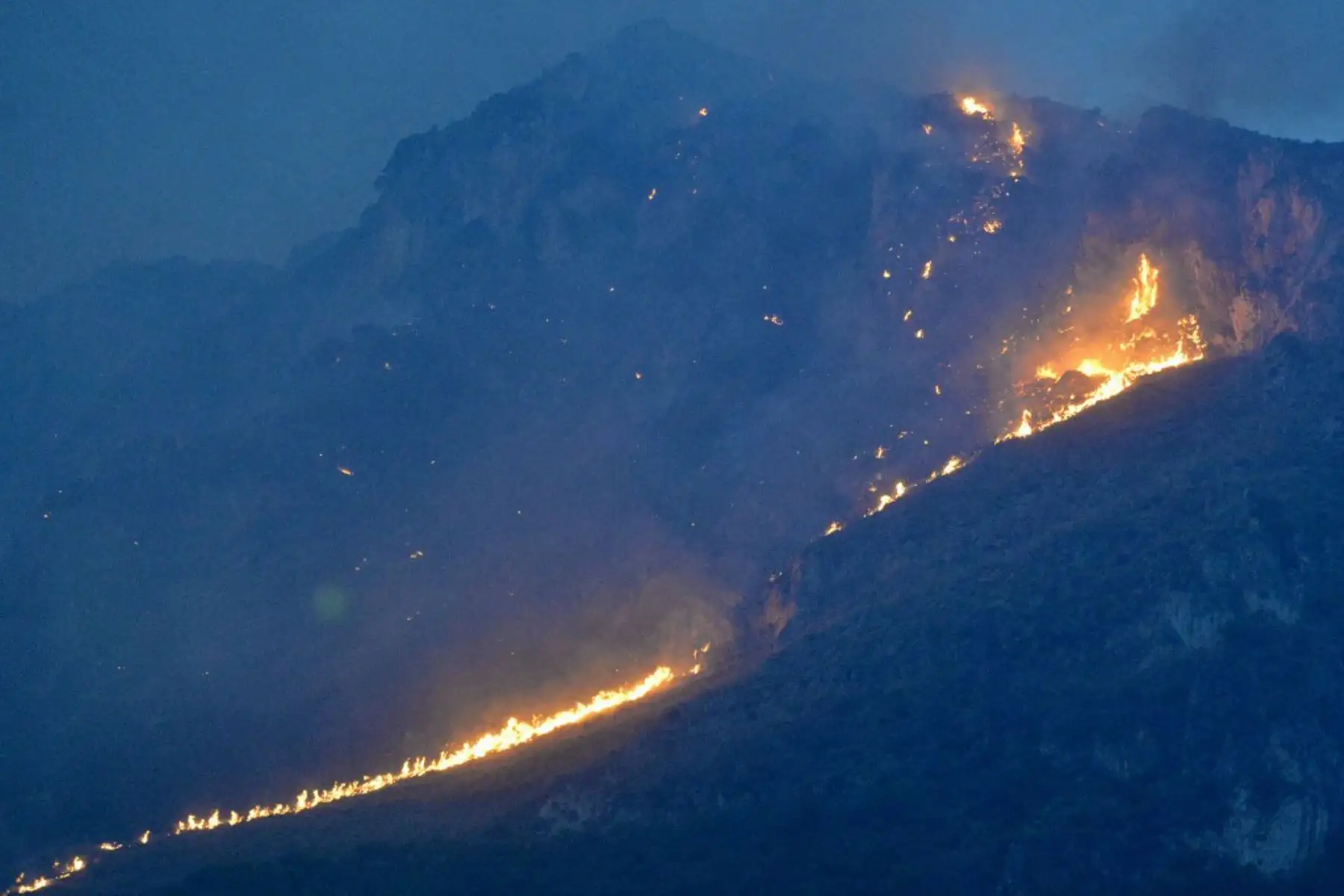 Incendio se extiende por las colinas en el área de Monte Grifone y la ciudad de Ciaculli alrededor de Palermo, Sicilia, con llamas que amenazan las casas cercanas. Foto: AFP