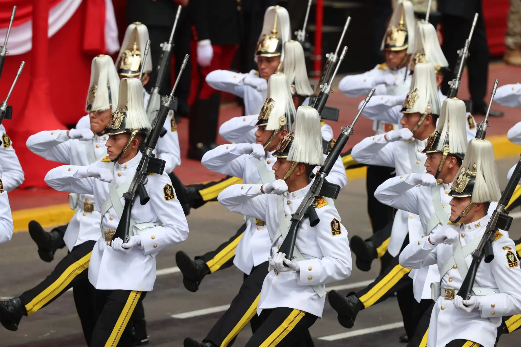 Delegaciones extranjeras de Chile, Ecuador y Brasil , en la Gran Parada y Desfile Cívico Militar 2023 que se realiza en la emblemática Avenida Brasil, como parte de los actos conmemorativos por el 202 aniversario de la Independencia Nacional del Perú. 
Foto: ANDINA/ Andrés Valle
