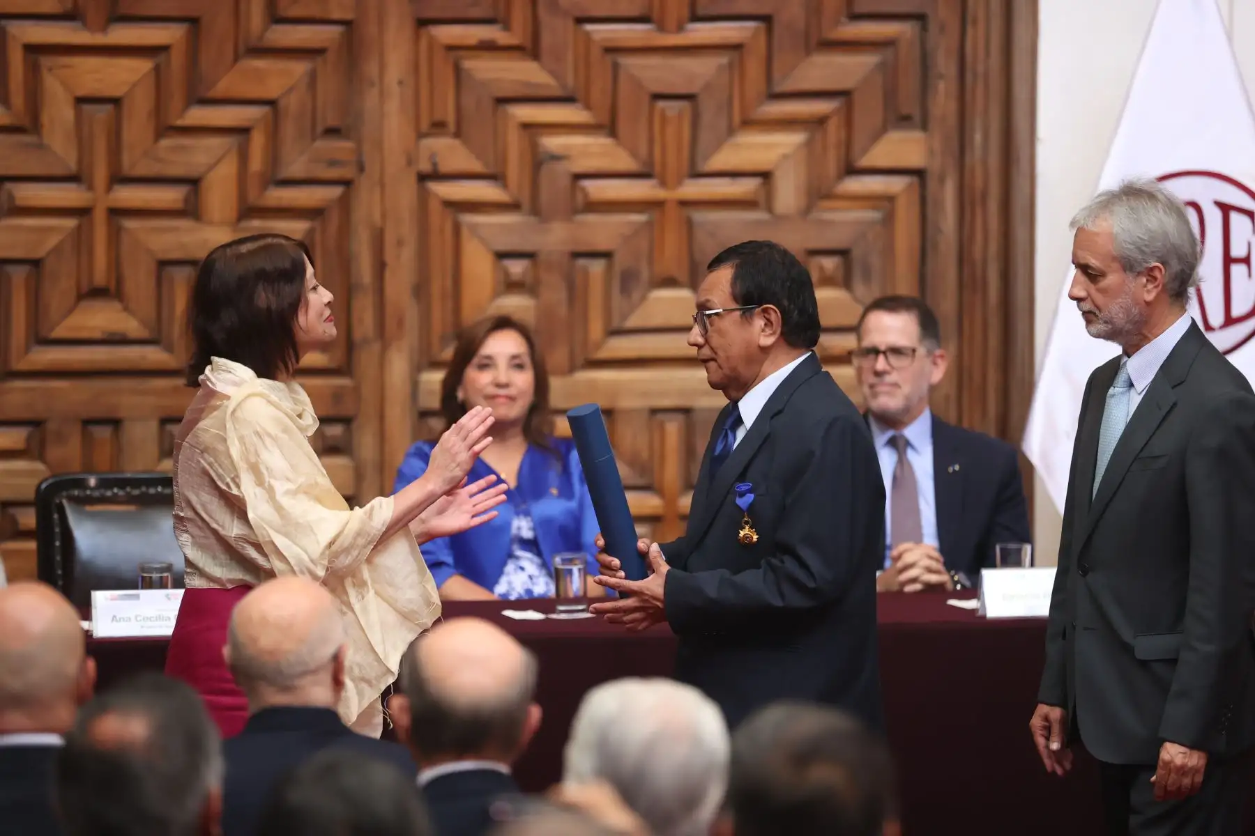 La presidenta de la República, Dina Boluarte, participa en la ceremonia de conmemoración del 202 aniversario de creación del Ministerio de Relaciones Exteriores. Foto:ANDINA/Juan Carlos Guzmán