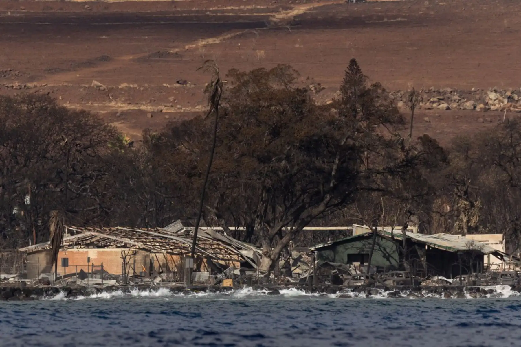 Los barcos que habían estado amarrados en el muelle días antes estaban calcinados, fundidos o hundidos. Foto: AFP