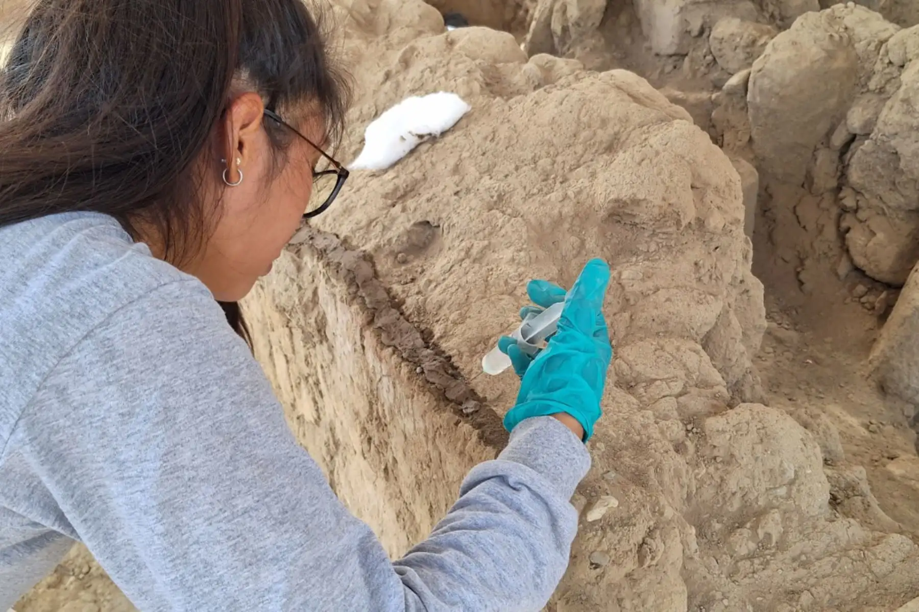 Un equipo de arqueólogos peruanos descubrió un segundo muro policromado de alrededor de 4,500 años de antigüedad que pertenecería a un personaje aún no definido en el lado norte de la huaca Tomabal, ubicada en el corazón del valle de Virú, en el distrito y provincia del mismo nombre, en la región La Libertad. Foto:ANDINA/ Luis Puell