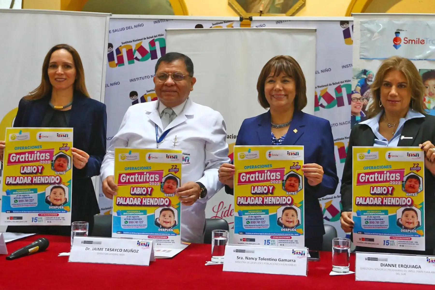 Con la presencia de la Ministra de la Mujer y Poblaciones Vulnerables, Nancy Tolentino Gamarra, el Instituto Nacional de Salud del Niño y la Asociación Civil Misión Caritas Felices, con el respaldo de la ONG Smile Train lanzan la campaña para realizar cirugías a niños peruanos con labio y paladar hendido.
Foto: ANDINA/Eddy Ramos