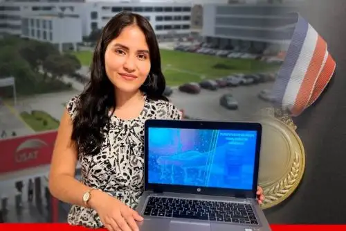 Ana Cristina Siapo Sánchez, egresada de la Escuela de Ingeniería Industrial  de la Usat, presentó su modelo ‘Purificador de agua que incluye cartucho filtrante de cascarilla de cacao para reducir el nivel de arsénico’.