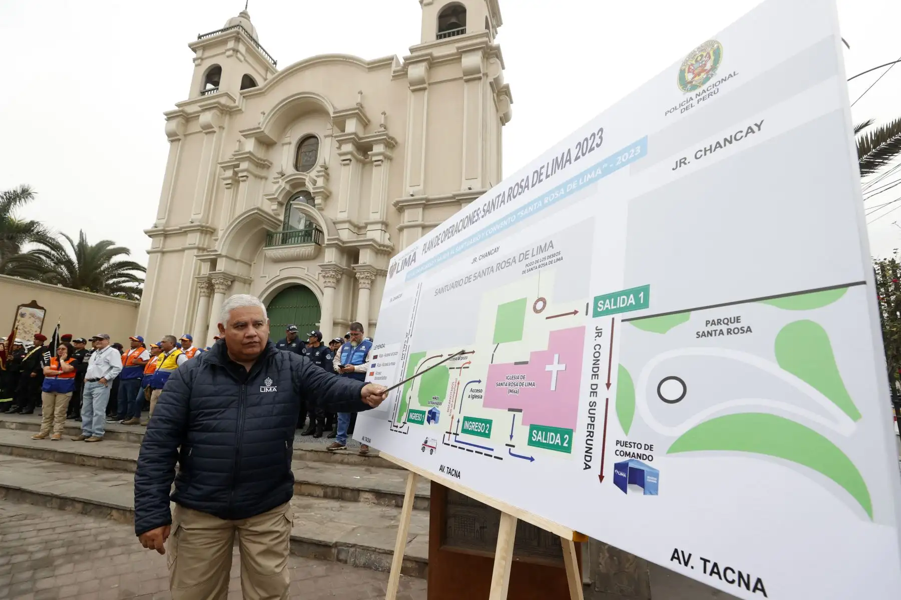 Presentación del plan de operaciones “Santa Rosa de Lima 2023”, para mantener el orden y la seguridad de los visitantes del Santuario el miércoles 30 de agosto. Foto: ANDINA/Vidal Tarqui