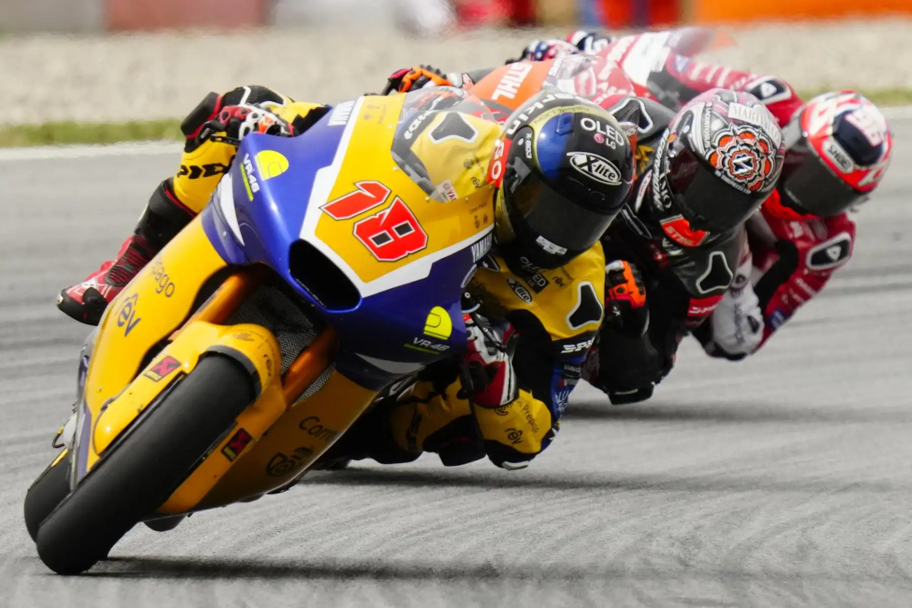 El piloto Manuel González del equipo ACORREOS PREGADO YAMAHA VR46 TE durante la carrera de Moto2, este domingo en el Gran Premio Monster Energy de Catalunya en el circuito de Montmeló (Barcelona)
Foto: EFE